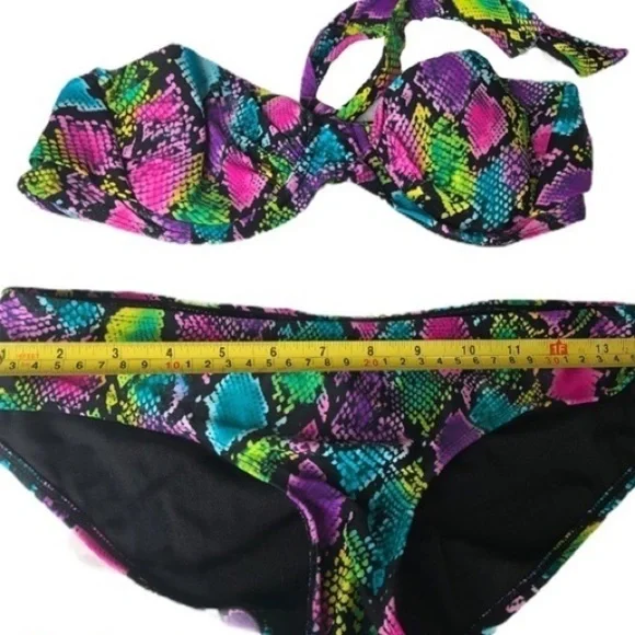 Color snakeskin print underwire‎ bikini with skirt Sz Small - Picture 2 of 3